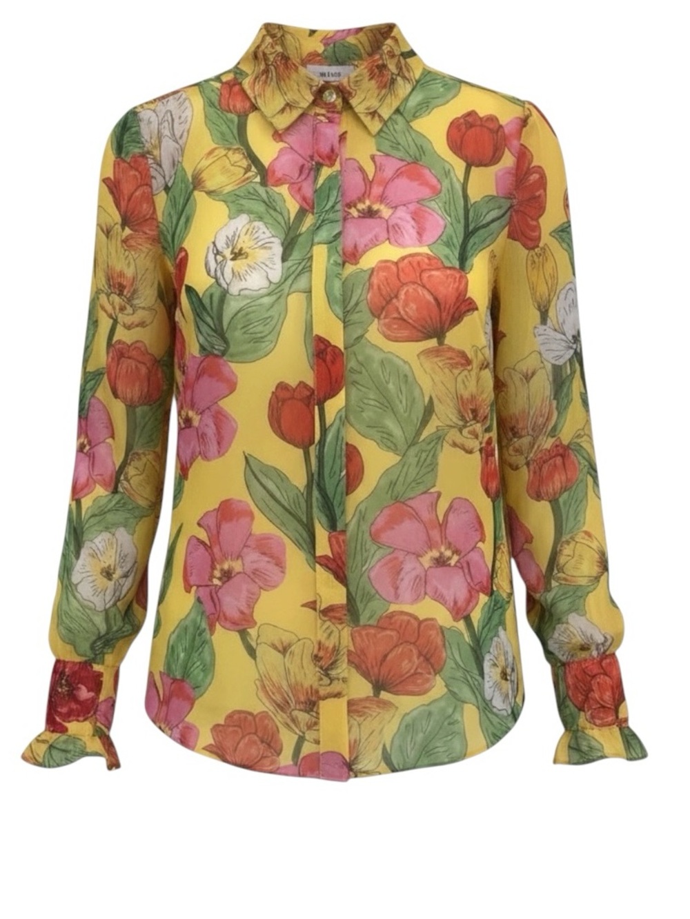 NWT Milly Tulip Rosette Chiffon Floral Long Sleeve Collared Button-Up Shirt Top